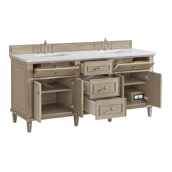 Lorelai 72" Double Vanity, Whitewashed Oak w/ 3 CM White Zeus Silestone Top