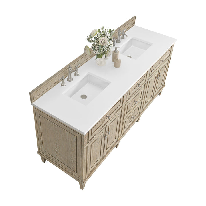 Lorelai 72" Double Vanity, Whitewashed Oak w/ 3 CM White Zeus Silestone Top