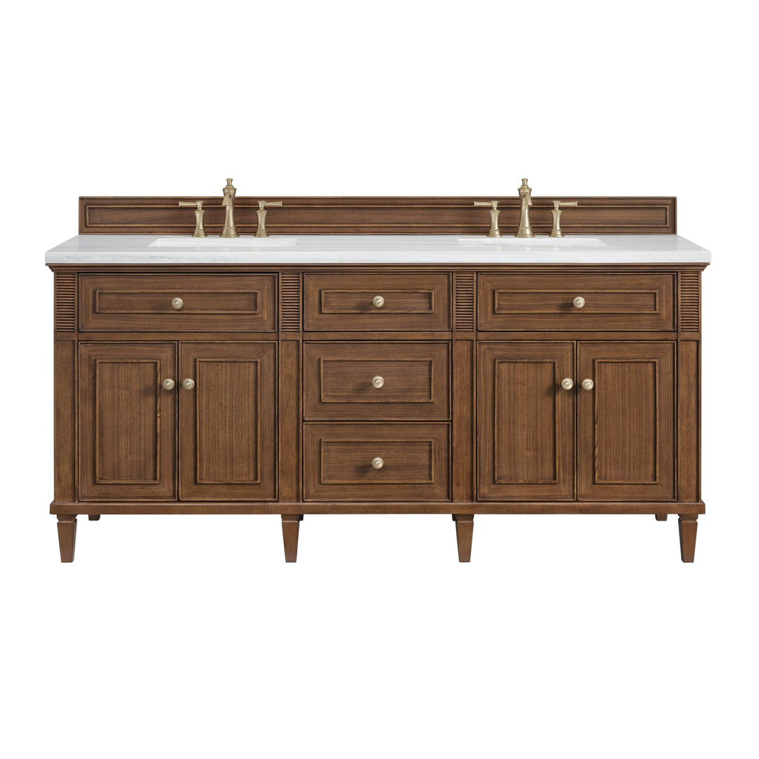 Lorelai 72"Double Vanity, Mid-Century Walnut w/ 3 CM Arctic Fall Solid Surface Top