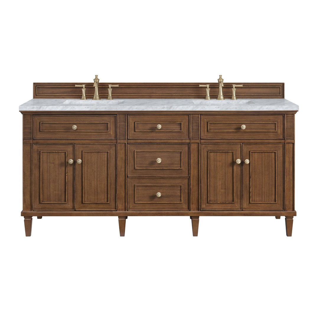 Lorelai 72"Double Vanity, Mid-Century Walnut w/ 3 CM Carrara White Marble Top