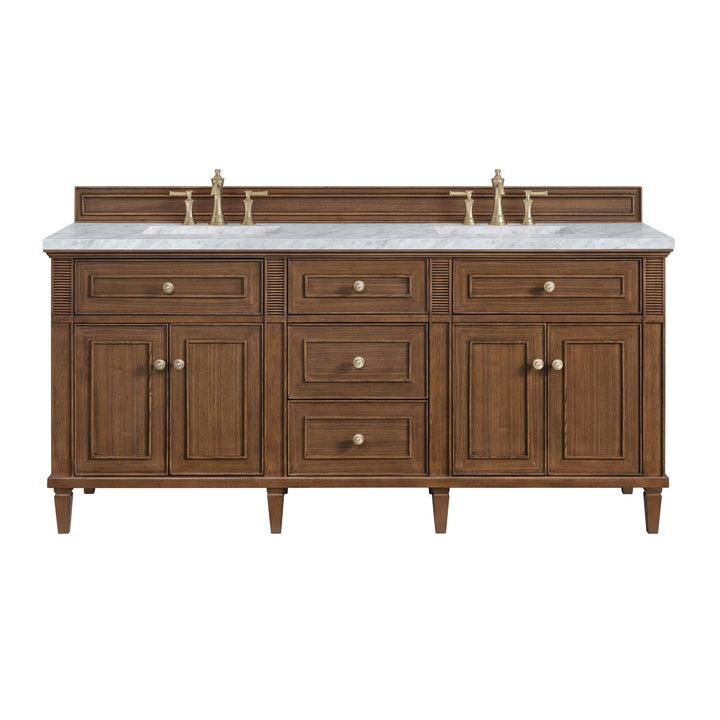 Lorelai 72"Double Vanity, Mid-Century Walnut w/ 3 CM Carrara White Marble Top