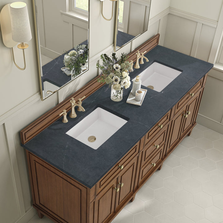 Lorelai 72"Double Vanity, Mid-Century Walnut w/ 3 CM Charcoal Soapstone Silestone Top