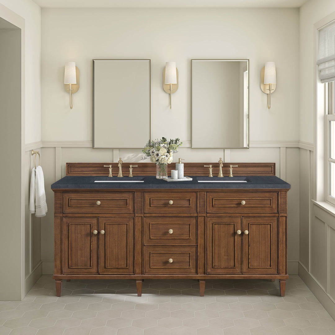 Lorelai 72"Double Vanity, Mid-Century Walnut w/ 3 CM Charcoal Soapstone Silestone Top