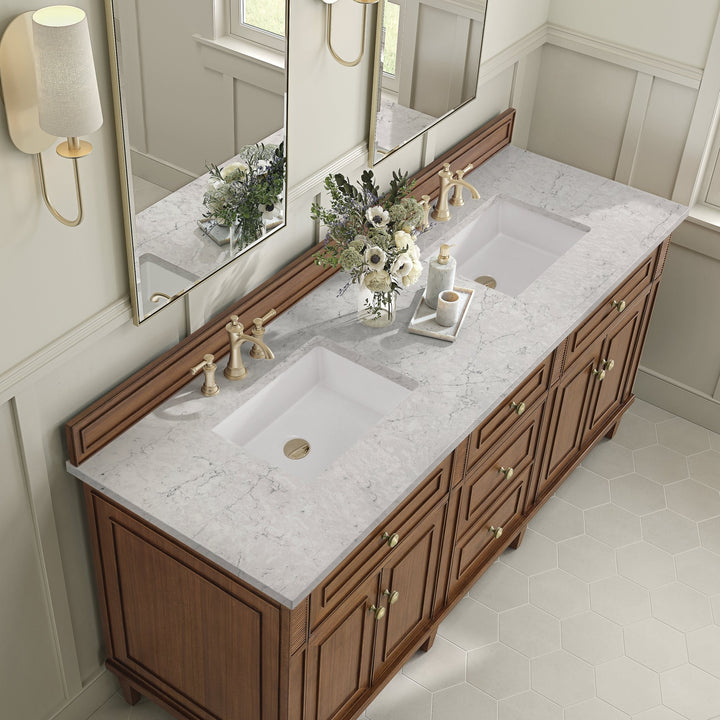 Lorelai 72"Double Vanity, Mid-Century Walnut w/ 3 CM Eternal Jasmine Pearl Silestone Top