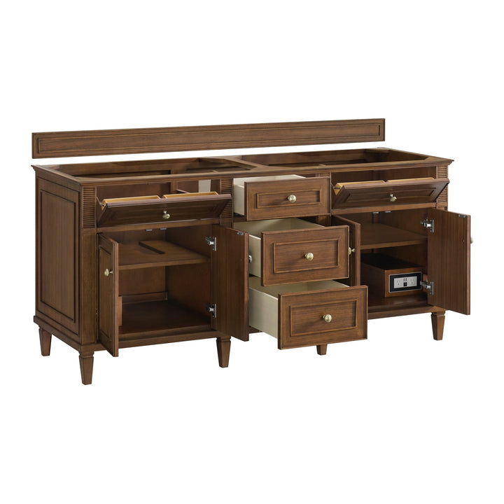 Lorelai 72"Double Vanity, Mid-Century Walnut w/ 3 CM Eternal Jasmine Pearl Silestone Top w/FreePower Wireless Charger