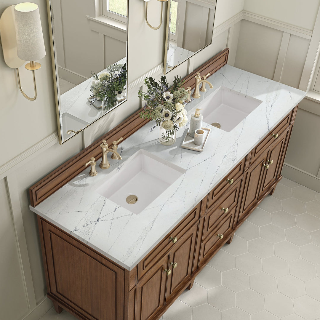 Lorelai 72"Double Vanity, Mid-Century Walnut w/ 3 CM Ethereal Noctis Silestone Top
