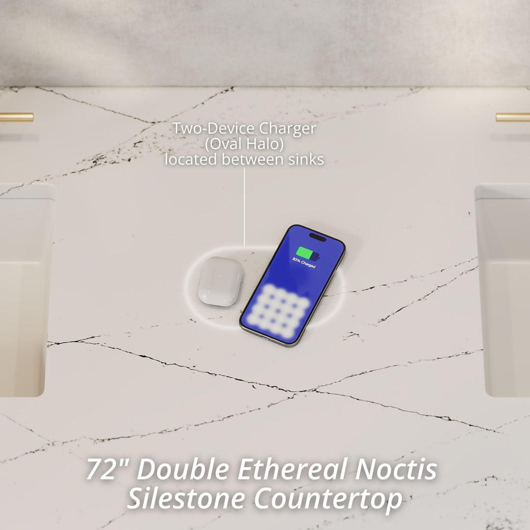 Lorelai 72"Double Vanity, Mid-Century Walnut w/ 3 CM Ethereal Noctis Silestone Top w/FreePower Wireless Charger