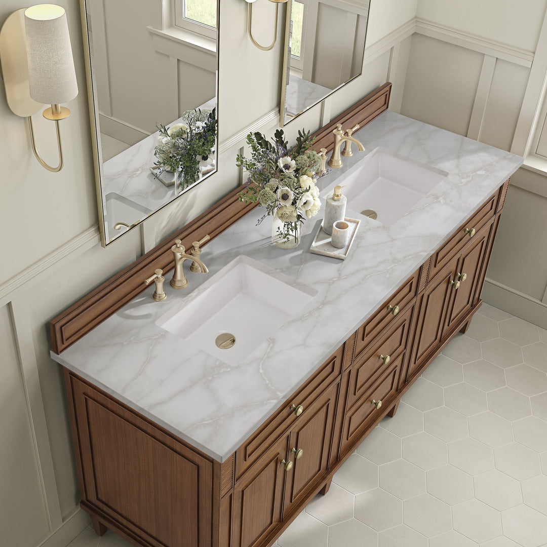 Lorelai 72"Double Vanity, Mid-Century Walnut w/ 3 CM Victorian Silver Silestone Top