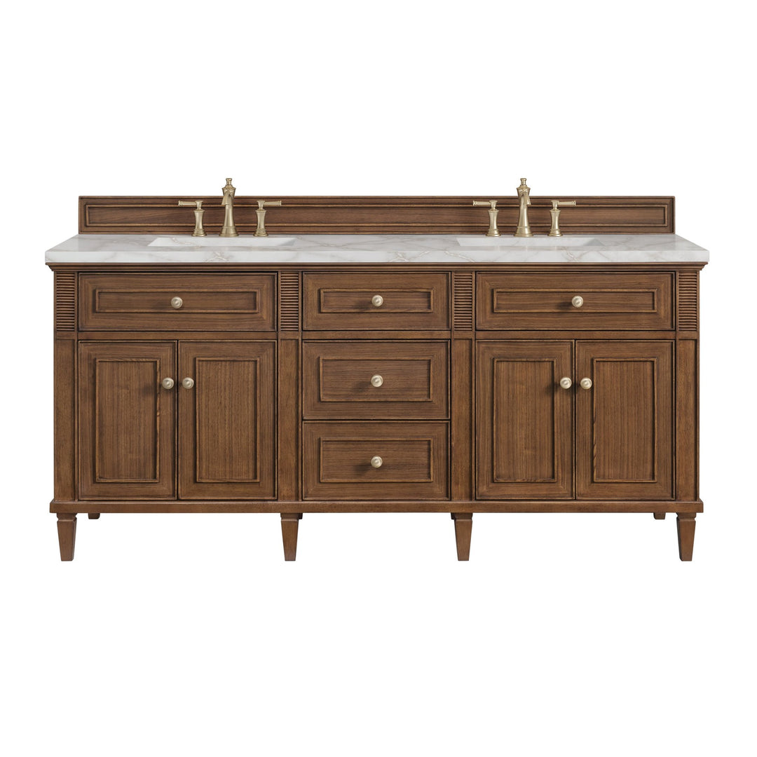 Lorelai 72"Double Vanity, Mid-Century Walnut w/ 3 CM Victorian Silver Silestone Top