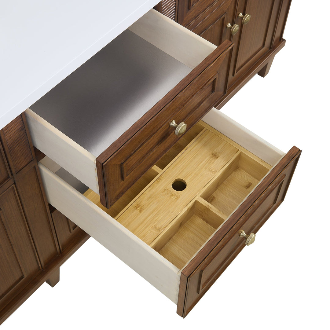 Lorelai 72"Double Vanity, Mid-Century Walnut w/ 3 CM Victorian Silver Silestone Top