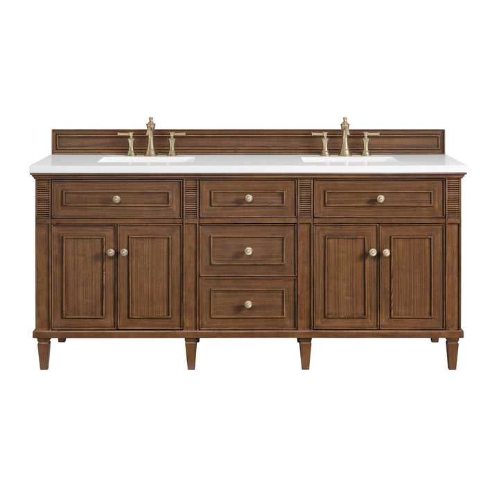 Lorelai 72"Double Vanity, Mid-Century Walnut w/ 3 CM White Zeus Silestone Top