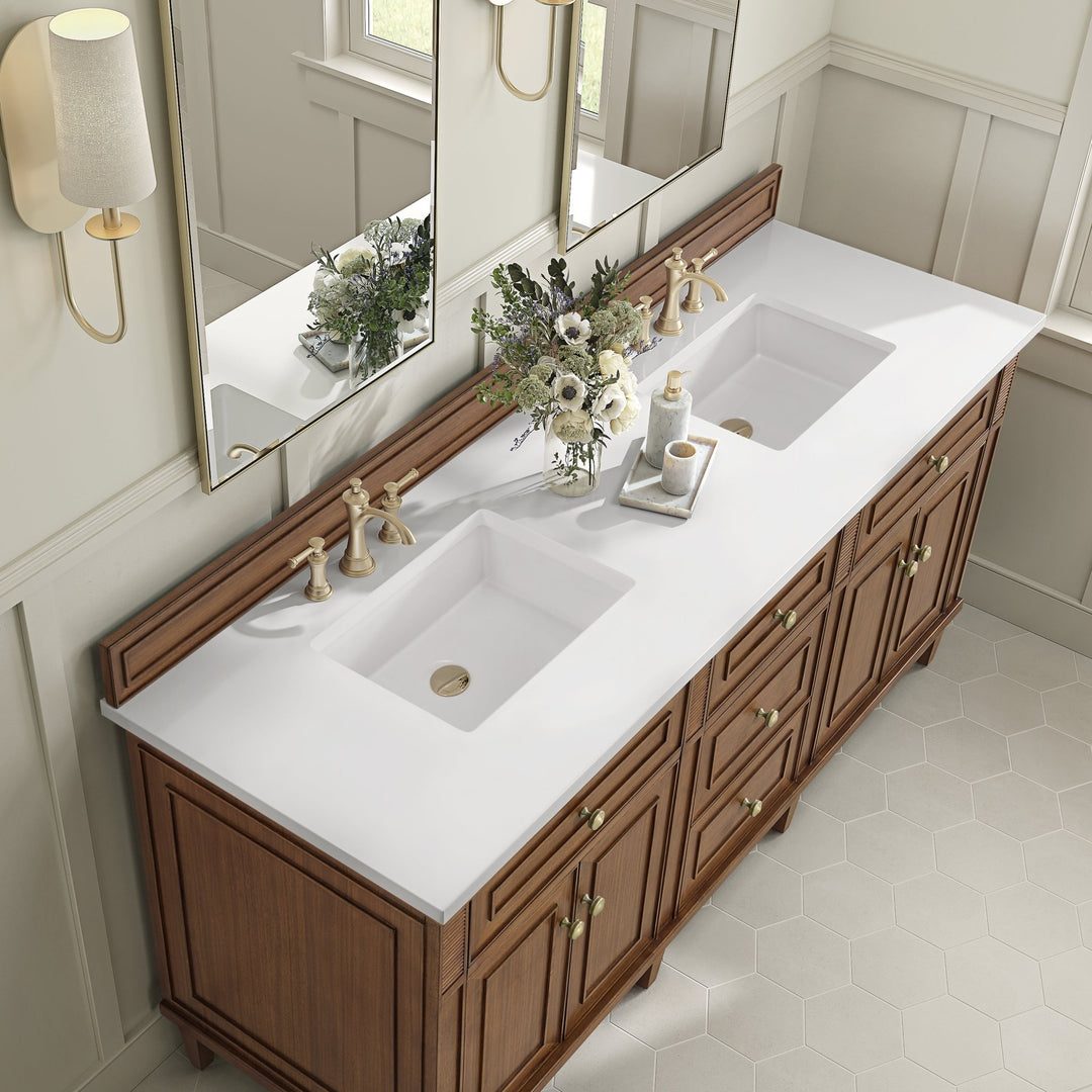 Lorelai 72"Double Vanity, Mid-Century Walnut w/ 3 CM White Zeus Silestone Top