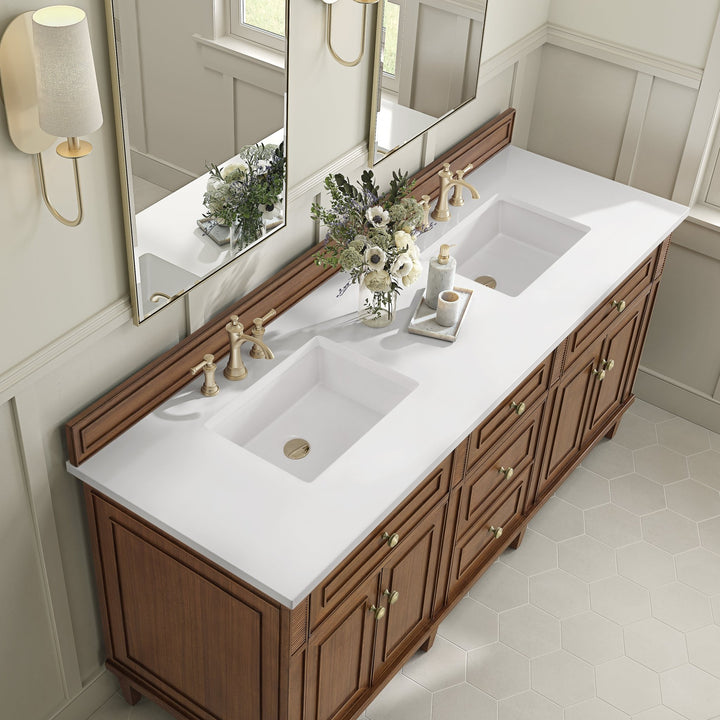 Lorelai 72"Double Vanity, Mid-Century Walnut w/ 3 CM White Zeus Silestone Top