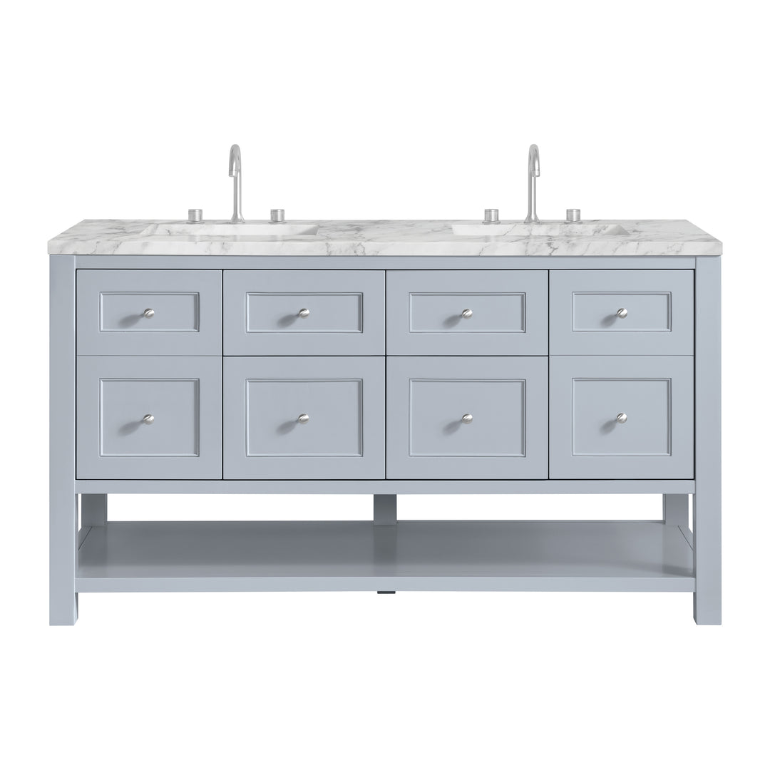 Breckenridge 60" Double Vanity, Serenity Blue, w/ 3 CM Carrara Marble Top