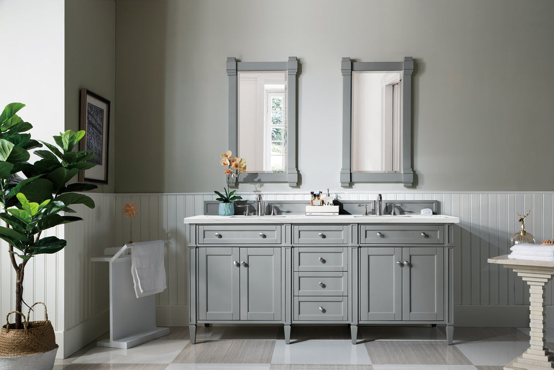 Brittany 72" Double Vanity, Urban Gray w/ 3 CM Ethereal Noctis Silestone Top