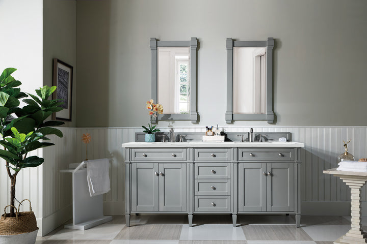 Brittany 72" Double Vanity, Urban Gray w/ 3 CM Ethereal Noctis Silestone Top w/FreePower Wireless Charger