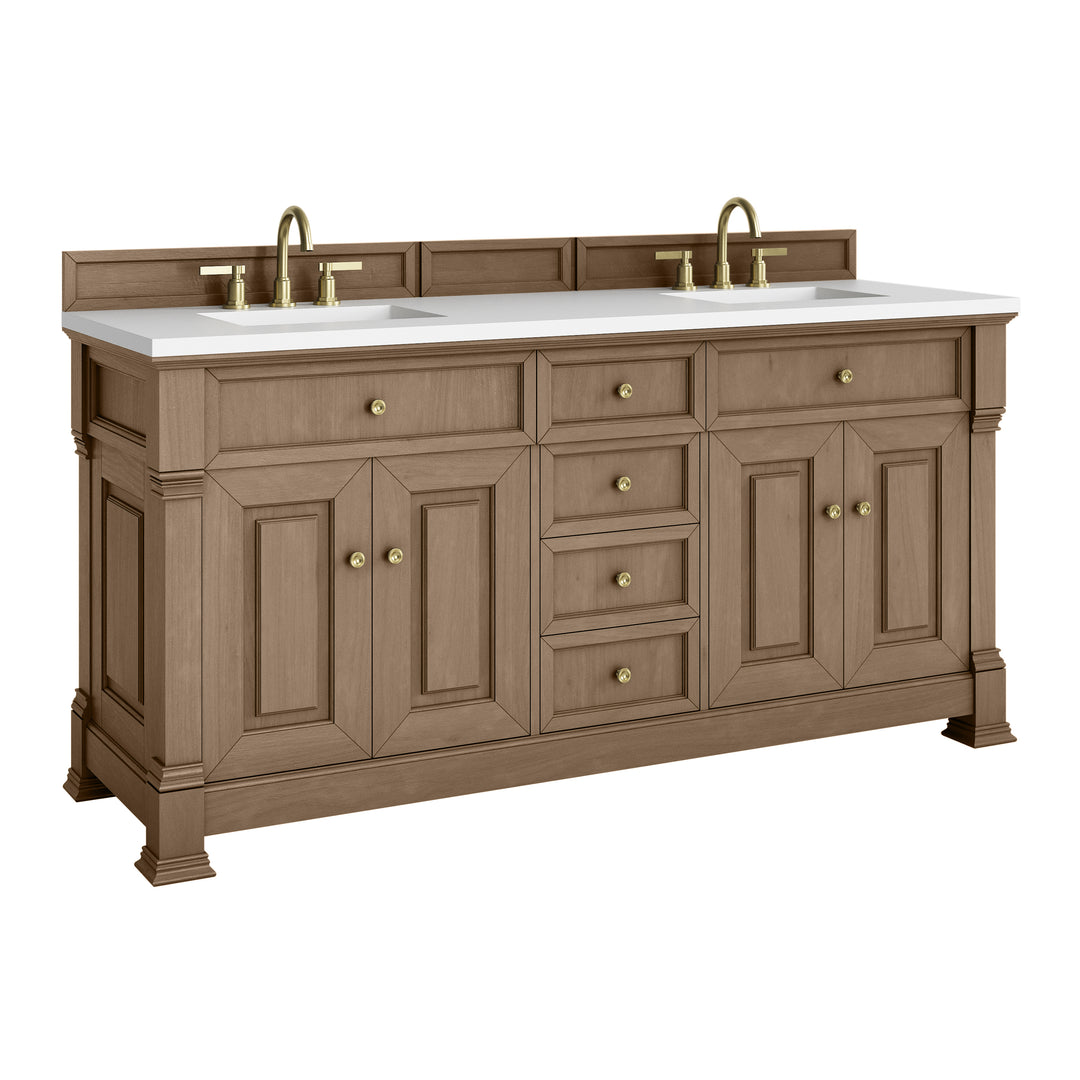 Brookfield 72" Double Vanity, Pecan w/ 3 CM White Zeus Silestone® Top