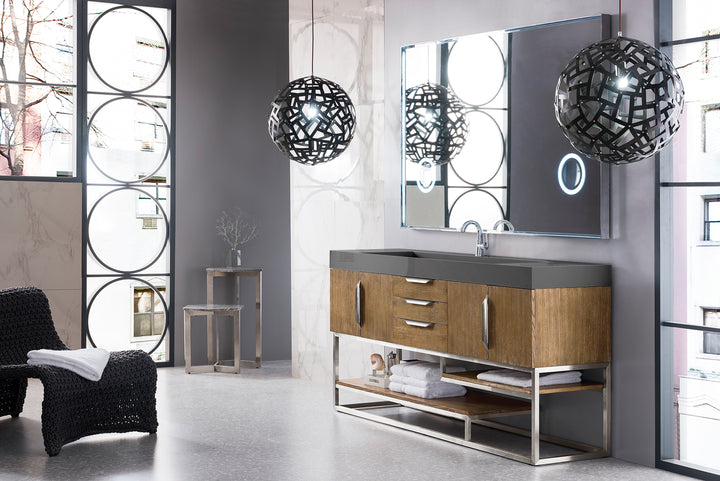 Columbia 72" Single Vanity, Latte Oak w/ Dusk Grey Glossy Composite Stone Top