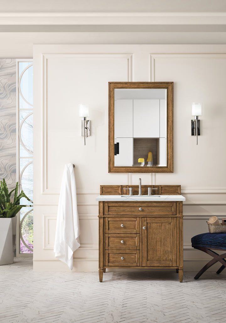 Brittany 36" Single Vanity, Saddle Brown w/ 3 CM Ethereal Noctis Silestone Top