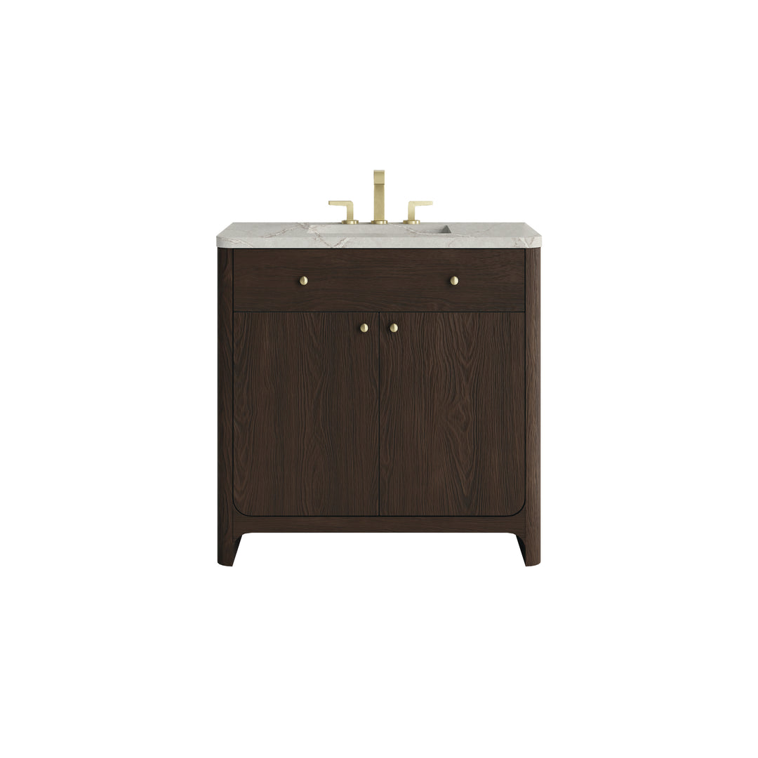 Gracyn 36" Single Vanity, Sable, w/ 3 CM Victorian Silver Quartz Widespread Top