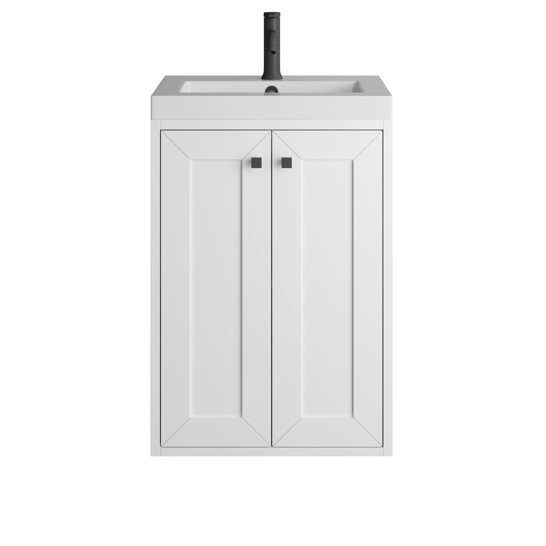 Chianti 20" Single Vanity, Glossy White, Matte Black, w/ White Glossy Composite Stone Top