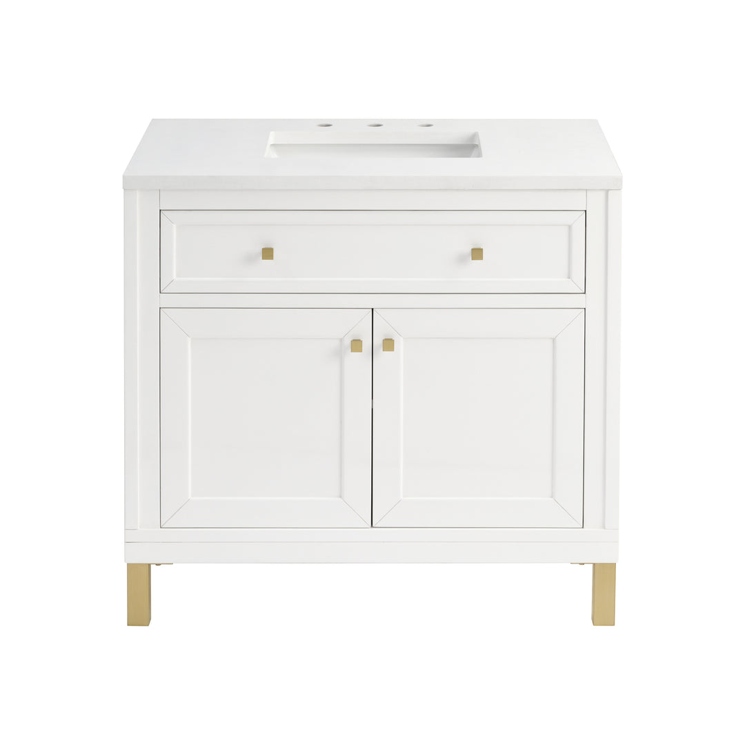 Chicago 36" Single Vanity, Glossy White, w/ 3 CM White Zeus Silestone® Top