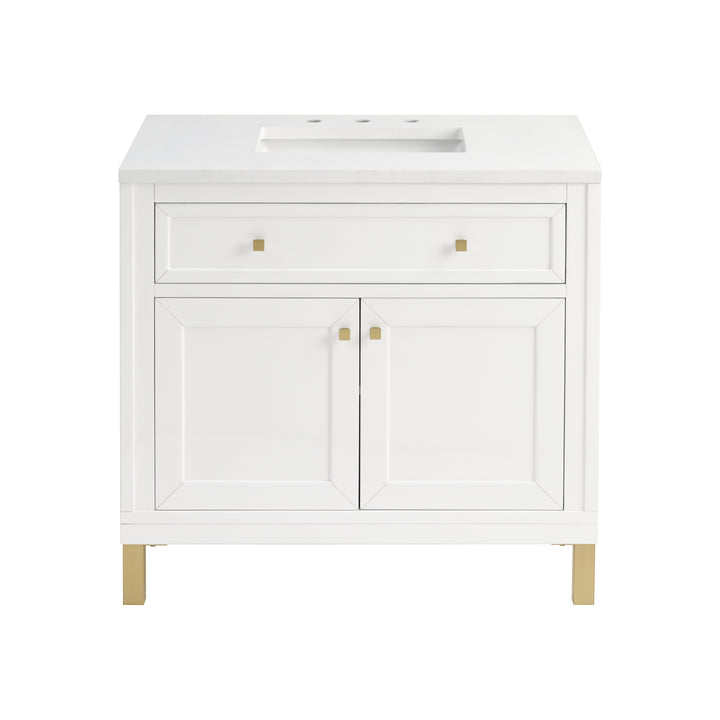 Chicago 36" Single Vanity, Glossy White, w/ 3 CM White Zeus Silestone® Top