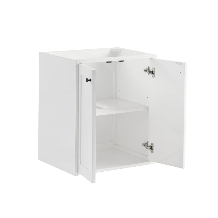 Chianti 24" Single Vanity, Glossy White, Matte Black, w/ White Glossy Composite Stone Top