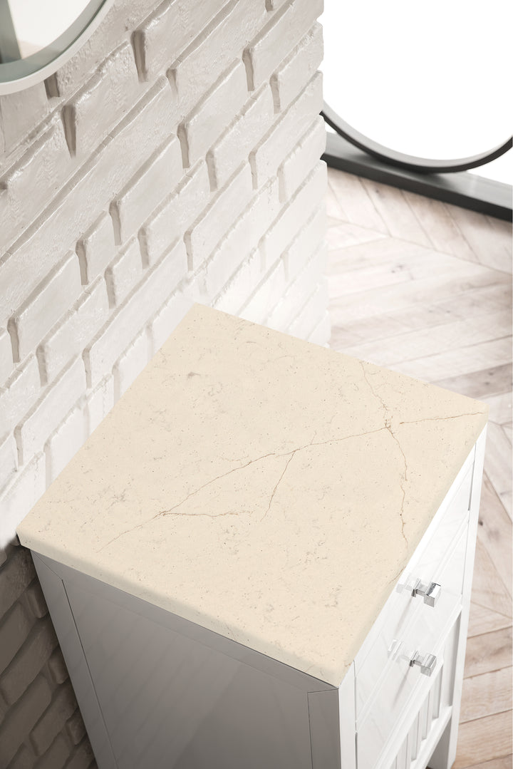 Athens 15" Base Cabinet w/ Drawers and Right Door, Glossy White w/ 3 CM Eternal Marfil Top