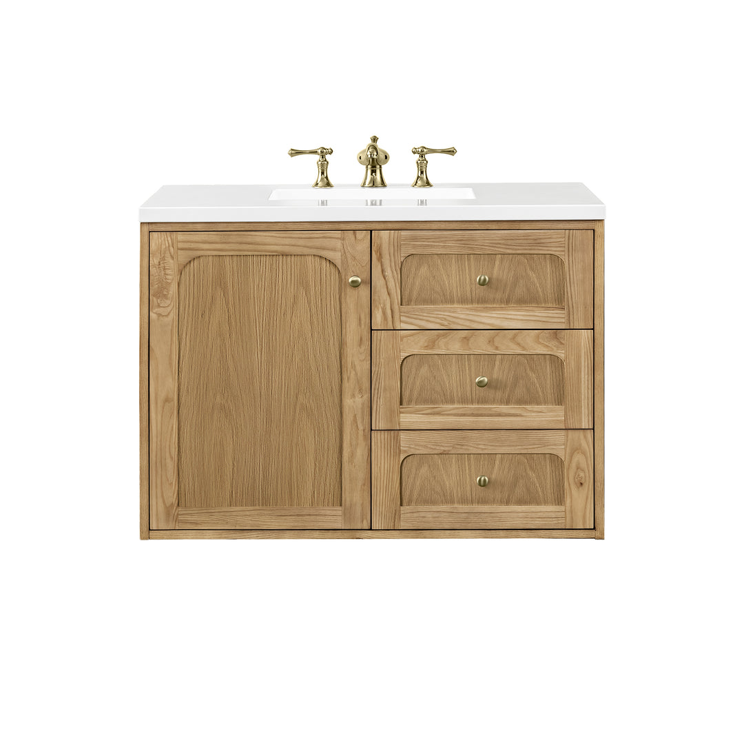 Laurent 36" Single Vanity, Light Natural Oak w/ 3 CM White Zeus Top