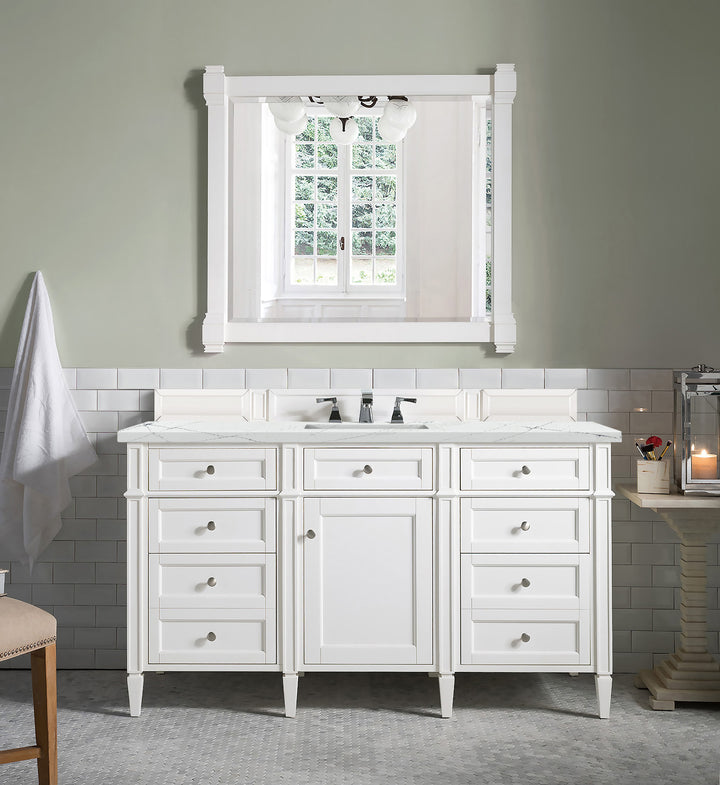 Brittany 60" Single Vanity, Bright White w/ 3 CM Ethereal Noctis Silestone Top w/FreePower Wireless Charger