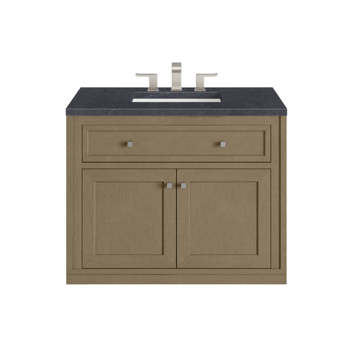 Chicago 36" Single Vanity, Walnut Whisper, w/ 3 CM Charcoal Soapstone Silestone® Top