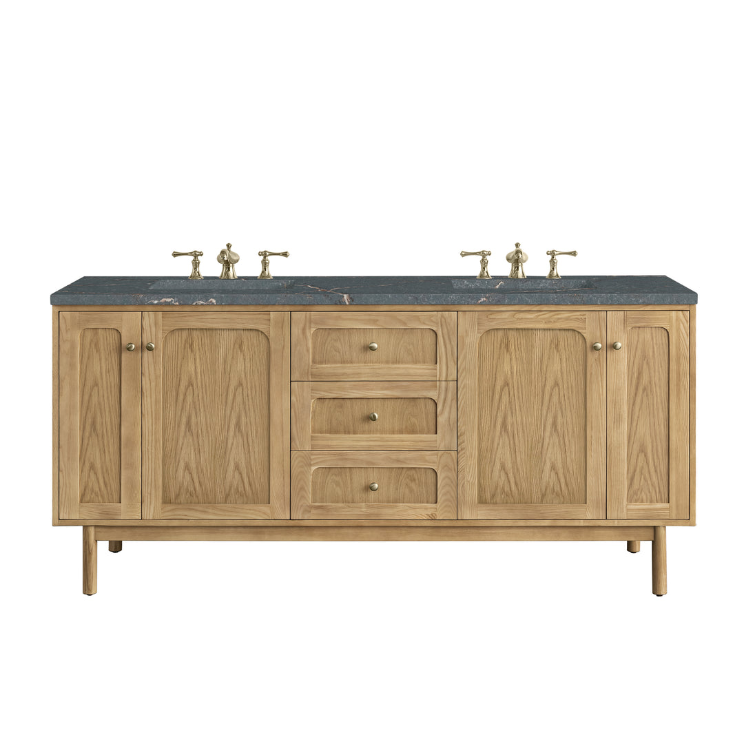 Laurent 72" Double Vanity, Light Natural Oak w/ 3 CM Parisien Bleu Top