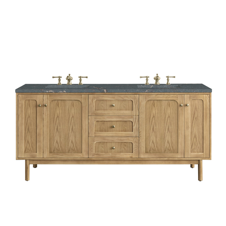 Laurent 72" Double Vanity, Light Natural Oak w/ 3 CM Parisien Bleu Top