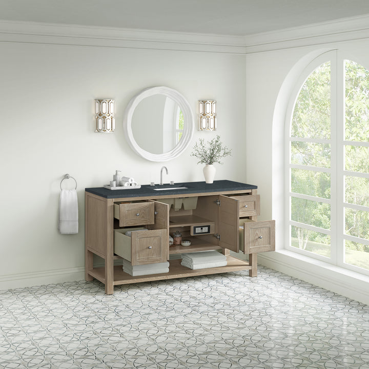 Breckenridge 60" Single Vanity, Whitewashed Oak, w/ 3 CM Charcoal Soapstone Quartz Top
