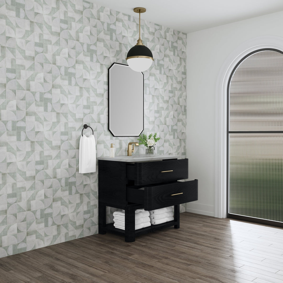 Lucian 36" Single Vanity, Carbon Oak w/ 3 CM Victorian Silver Silestone Top