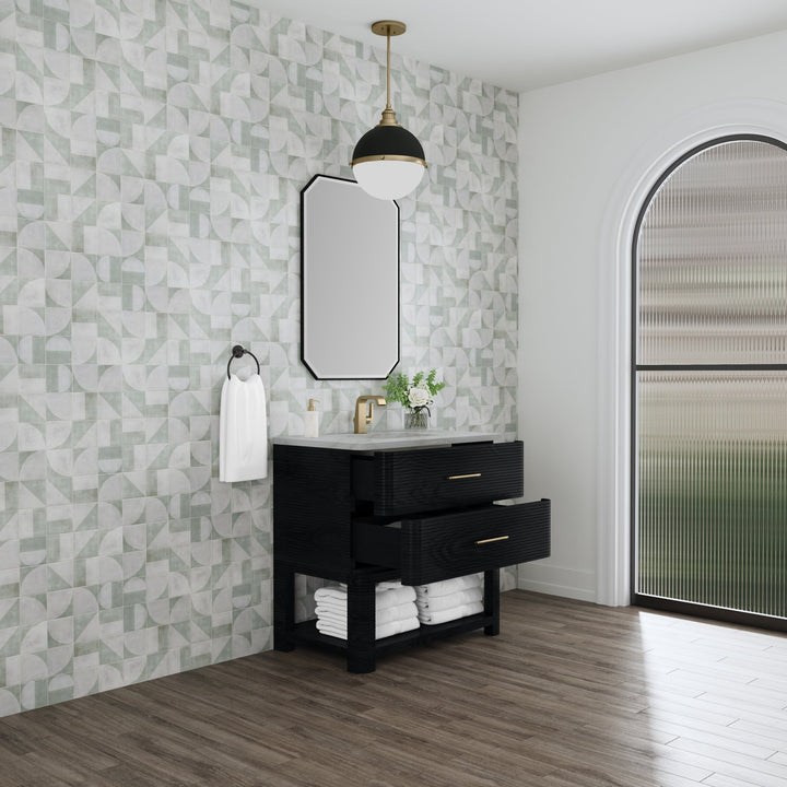 Lucian 36" Single Vanity, Carbon Oak w/ 3 CM Victorian Silver Silestone Top