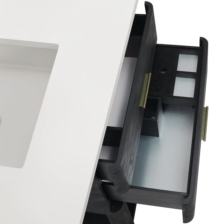 Lucian 36" Single Vanity, Carbon Oak w/ 3 CM Victorian Silver Silestone Top