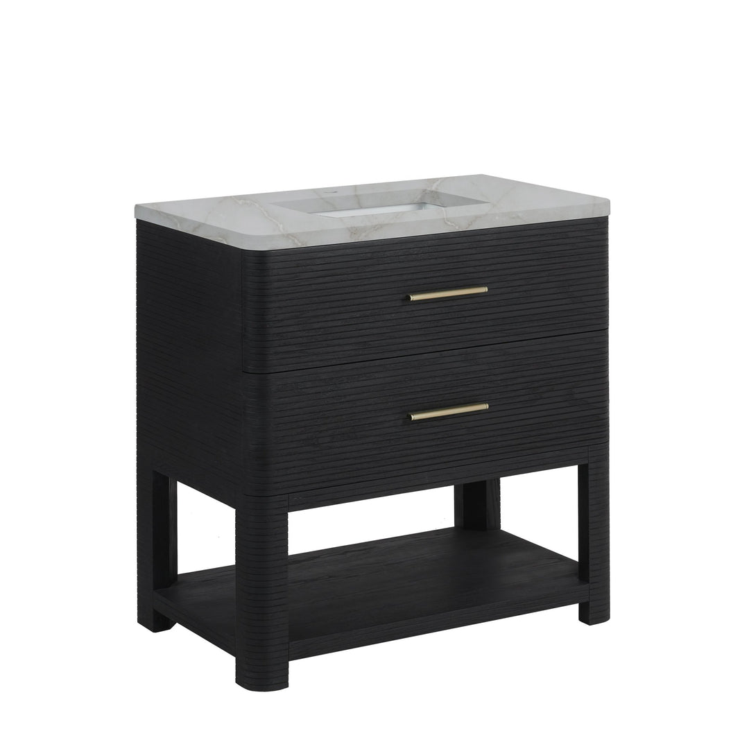 Lucian 36" Single Vanity, Carbon Oak w/ 3 CM Victorian Silver Silestone Top