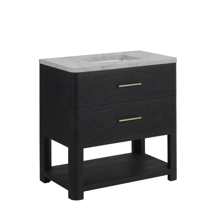Lucian 36" Single Vanity, Carbon Oak w/ 3 CM Victorian Silver Silestone Top