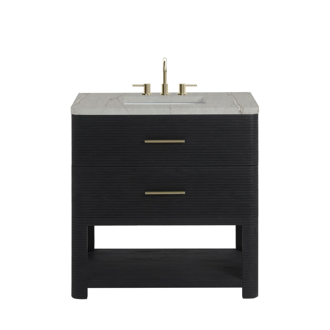 Lucian 36" Single Vanity, Carbon Oak w/ 3 CM Victorian Silver Silestone Widespread Top