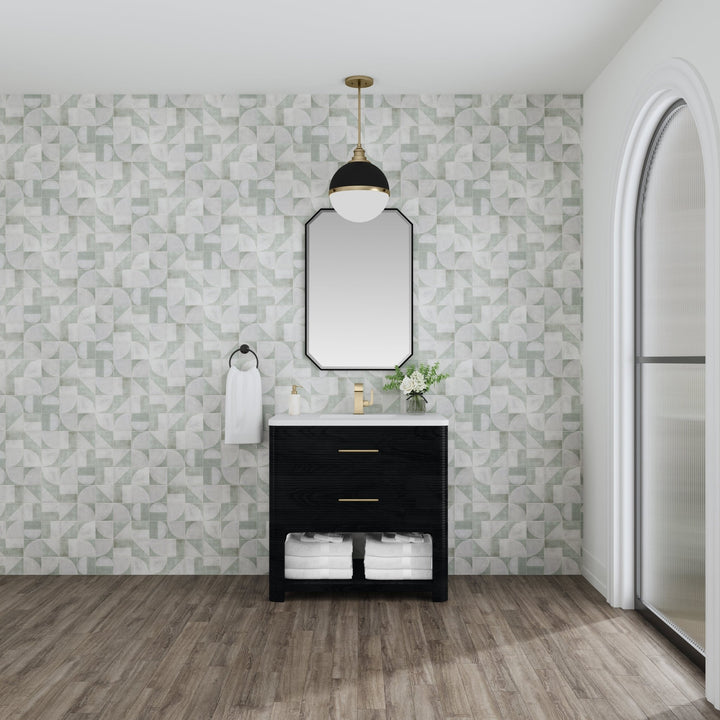 Lucian 36" Single Vanity, Carbon Oak w/ 3 CM White Zeus Silestone Top