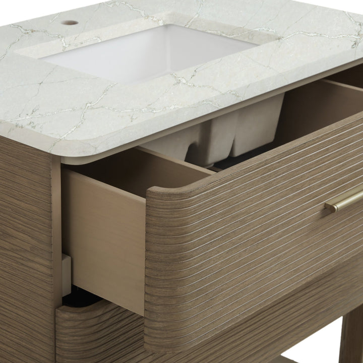 Lucian 36" Single Vanity, Pebble Oak w/ 3 CM Victorian Silver Silestone Top