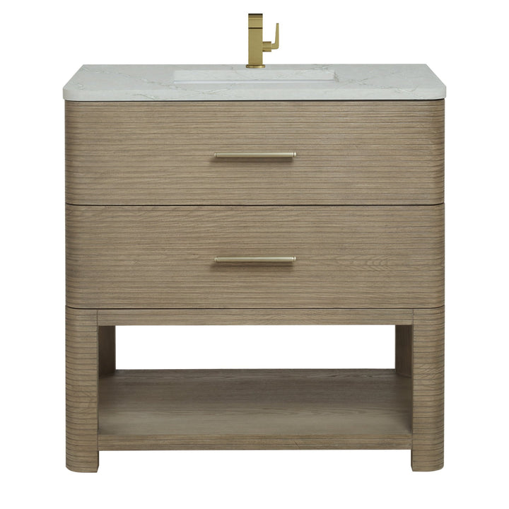 Lucian 36" Single Vanity, Pebble Oak w/ 3 CM Victorian Silver Silestone Top