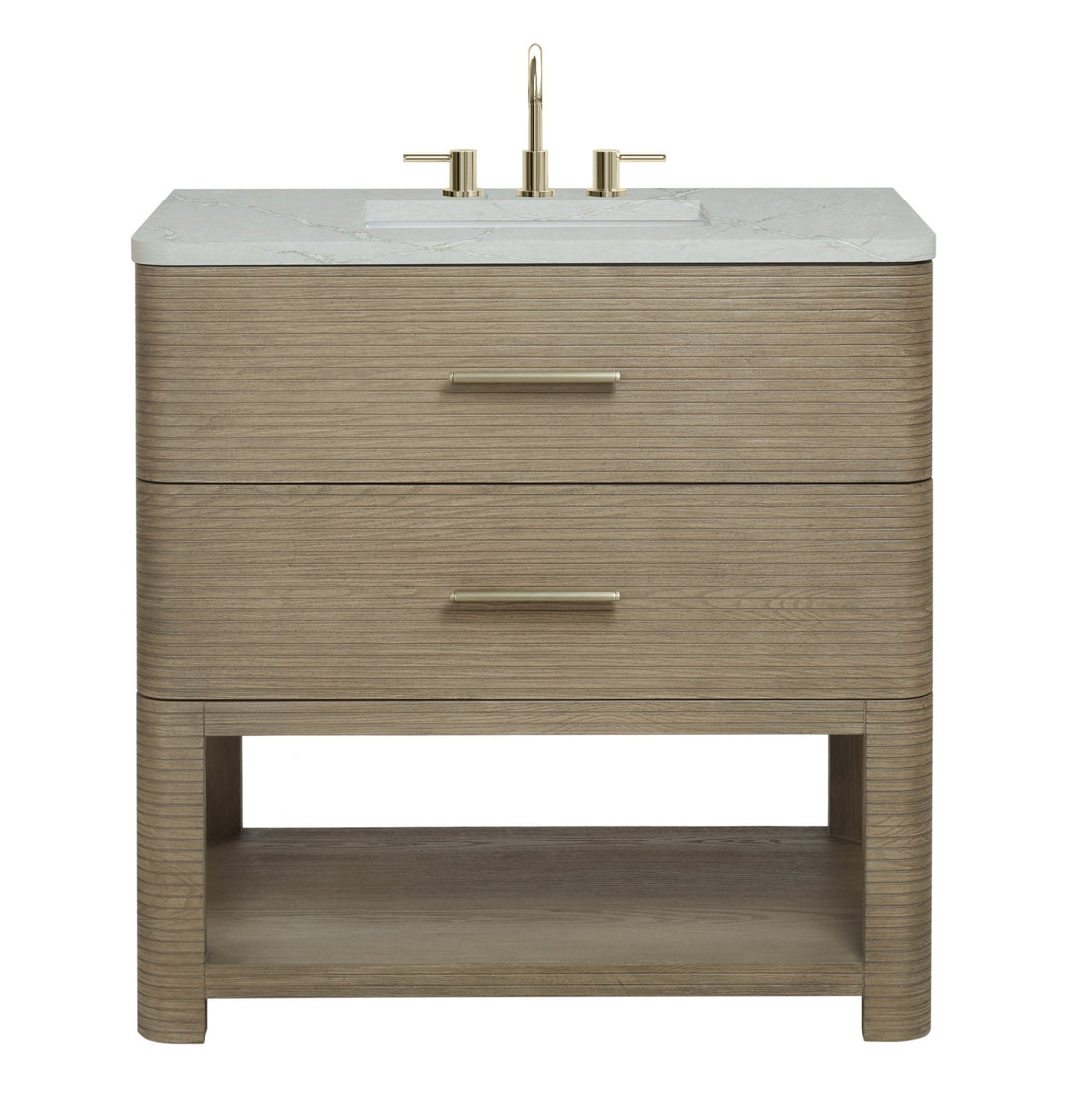 Lucian 36" Single Vanity, Pebble Oak w/ 3 CM Victorian Silver Silestone Widespread Top