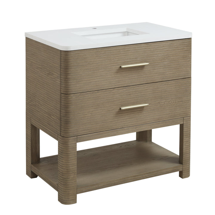 Lucian 36" Single Vanity, Pebble Oak w/ 3 CM White Zeus Silestone Top