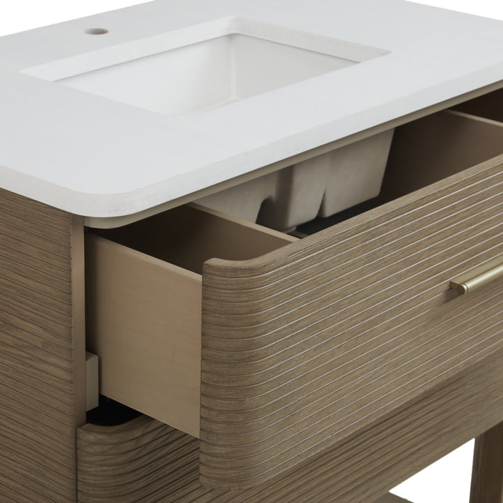 Lucian 36" Single Vanity, Pebble Oak w/ 3 CM White Zeus Silestone Top