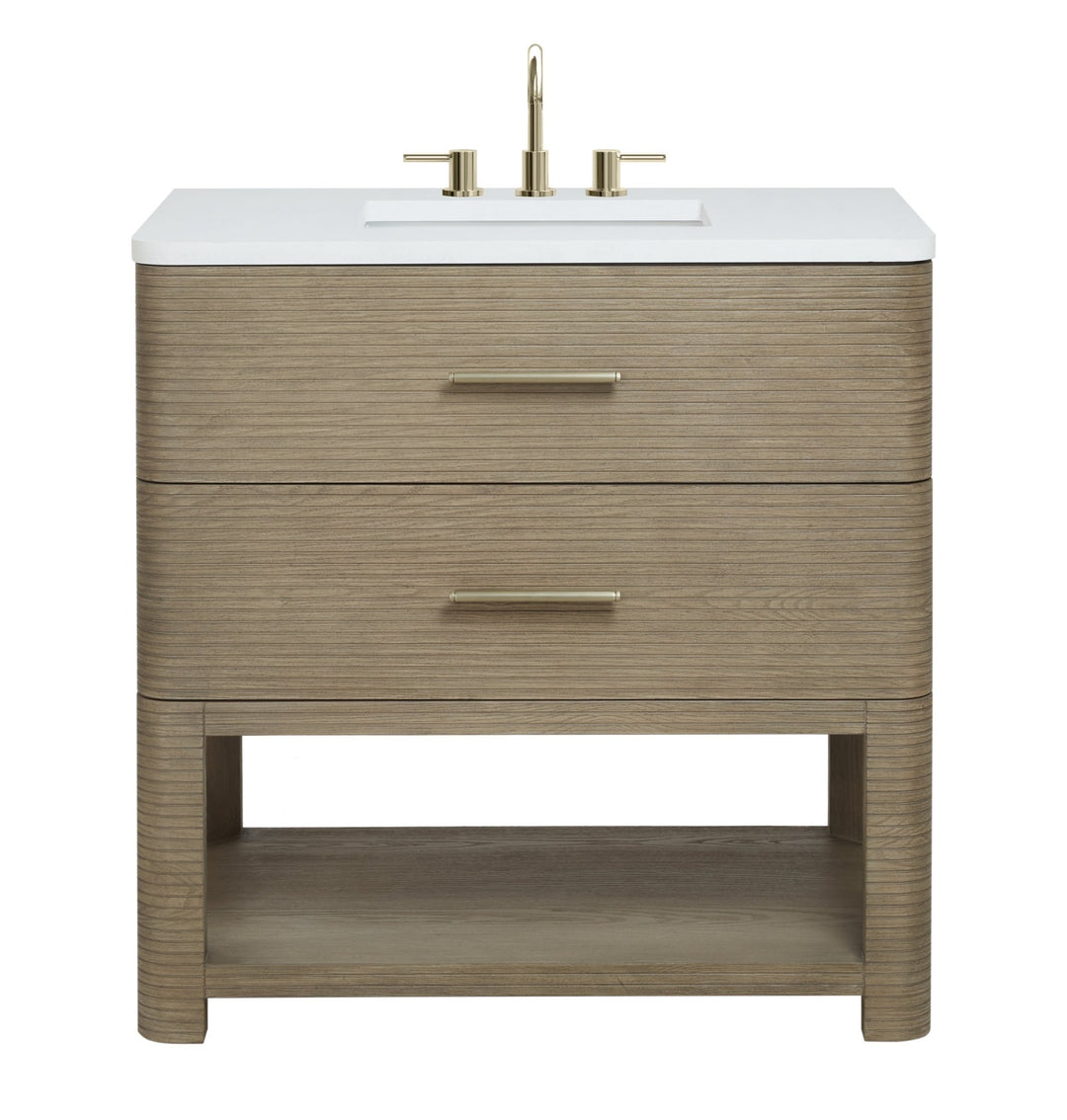Lucian 36" Single Vanity, Pebble Oak w/ 3 CM White Zeus Silestone Widespread Top