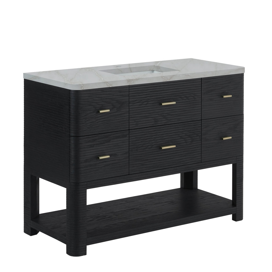 Lucian 48" Single Vanity, Carbon Oak w/ 3 CM Victorian Silver Silestone Top