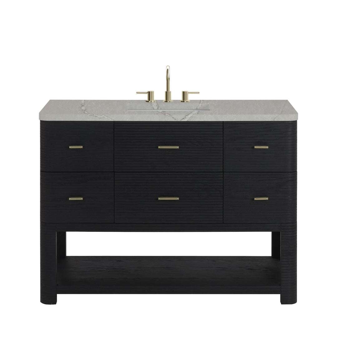 Lucian 48" Single Vanity, Carbon Oak w/ 3 CM Victorian Silver Silestone Widespread Top